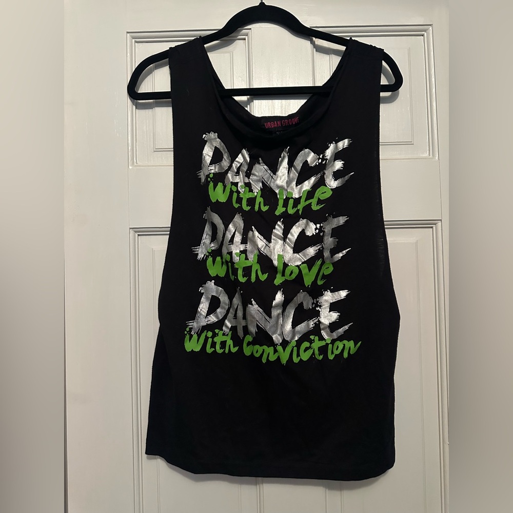 Black Dance Tank Top with Silver and Green Accents